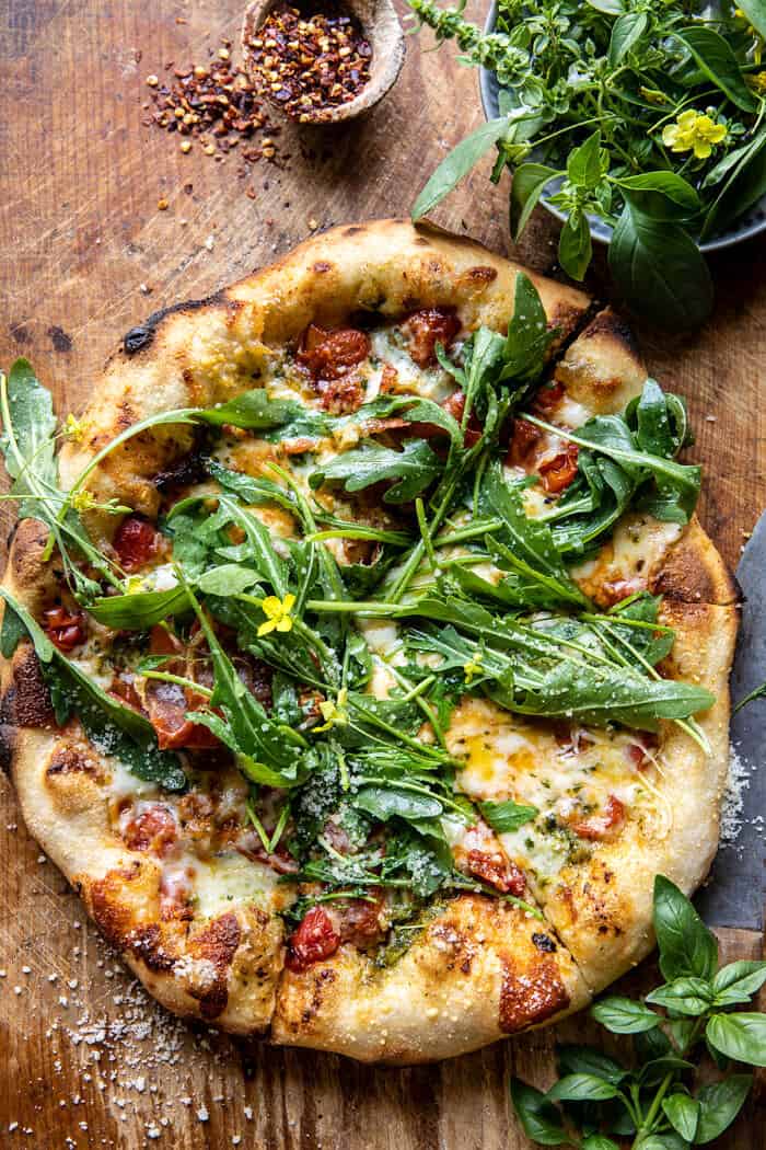 Arugula Tomato Cheese Pizza | halfbakedharvest.com