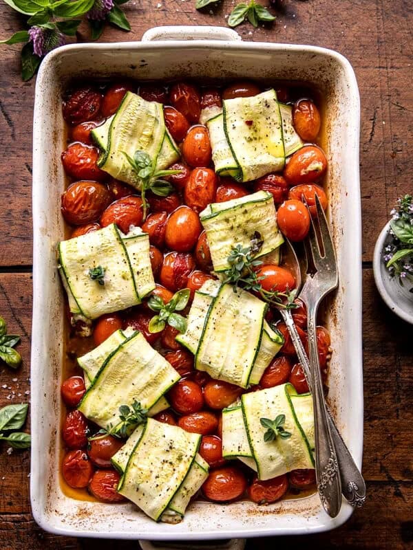 Pesto Cheese Zucchini Ravioli with Burst Tomatoes | halfbakedharvest.com