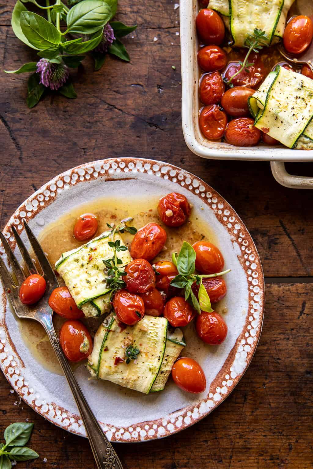 Pesto Cheese Zucchini Ravioli with Burst Tomatoes. - Half Baked Harvest