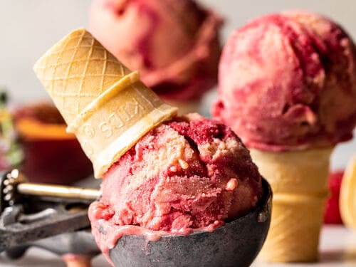 5 ingredient Raspberry Peach Sherbet. - Half Baked Harvest