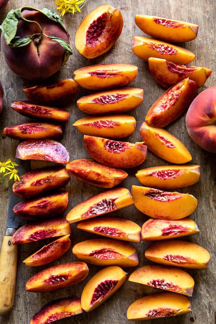 5 ingredient Raspberry Peach Sherbet | halfbakedharvets.com