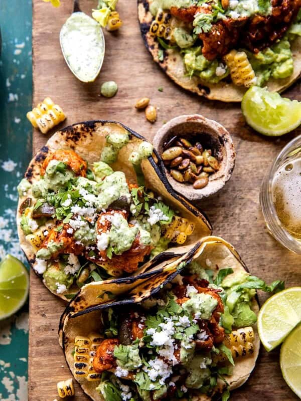 Chipotle Cauliflower Tacos with Creamy Jalapenฬo Verde | halfbakedharvest.com