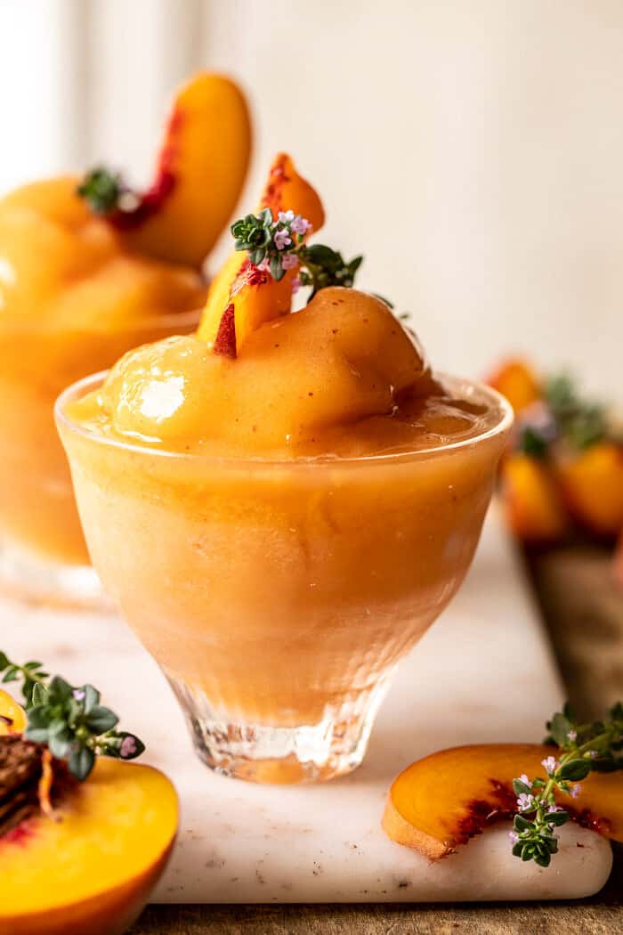 Frozen Peach Rosé Slushy | halfbakedharvest.com