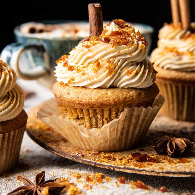 Chai Latte Cupcakes with Caramel Bruฬleฬe Frosting | halfbakedharvest.com
