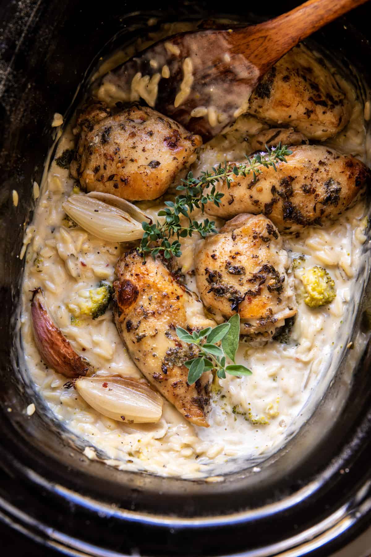 Slow Cooker Mustard Herb Chicken and Creamy Orzo | halfbakedharvest.com