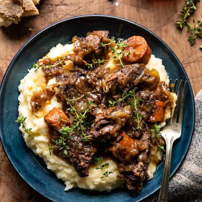 Cider Braised Short Ribs with Caramelized Onions | halffbakedharvest.com