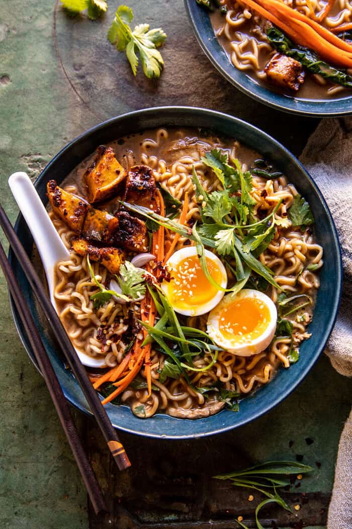 Easy Ginger Chicken and Spinach Ramen.
