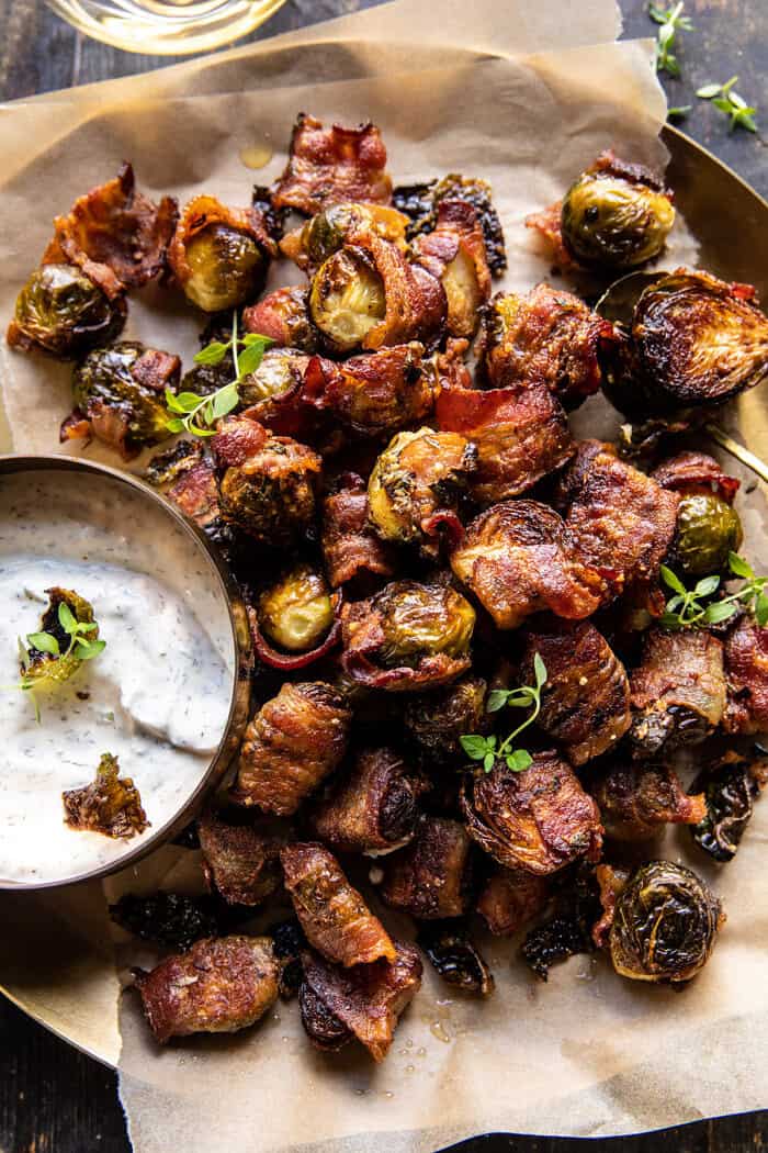 Crispy Bacon Wrapped Parmesan Brussels Sprouts.