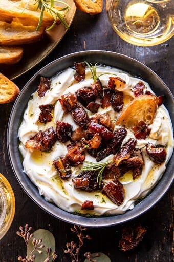 Whipped Goat Cheese with Warm Candied Bacon and Dates | halfbakedharvest.com