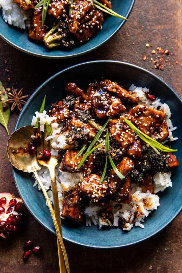 Spicy Sesame Chicken and Ginger Rice.