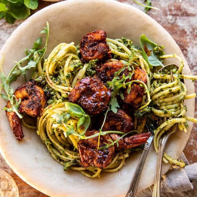 Cajun Garlic Butter Shrimp with Creamy Pesto Pasta | halfbakedharvest.com