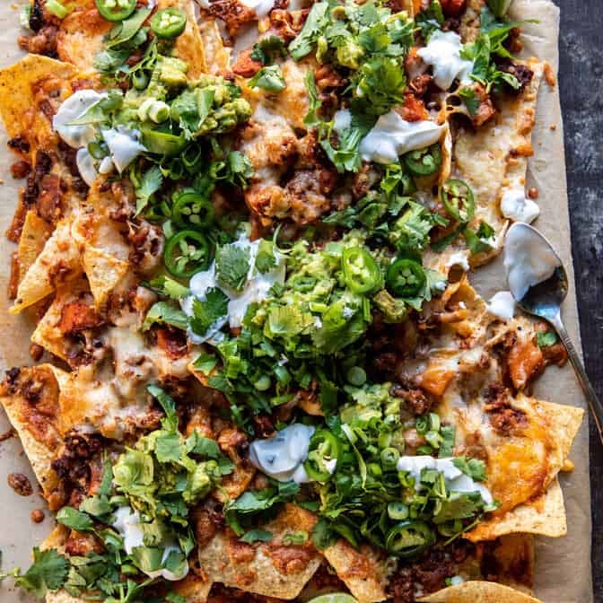 Chipotle Chicken Nachos with Jalapeño Yogurt | halfbakedharvest.com