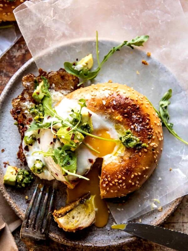 Crispy Parmesan and Pesto Egg in a Bagel | halfbakedharvest.com