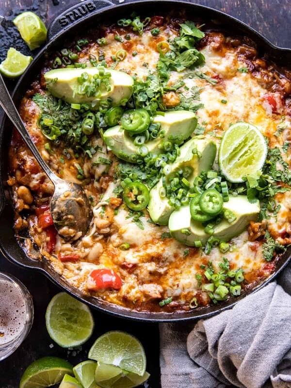 One Skillet White Chicken Chili Bake | halfbakedharvest.com