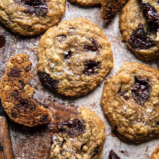 Salted Tahini Oatmeal Chocolate Chip Cookies | halfbakedharvest.com