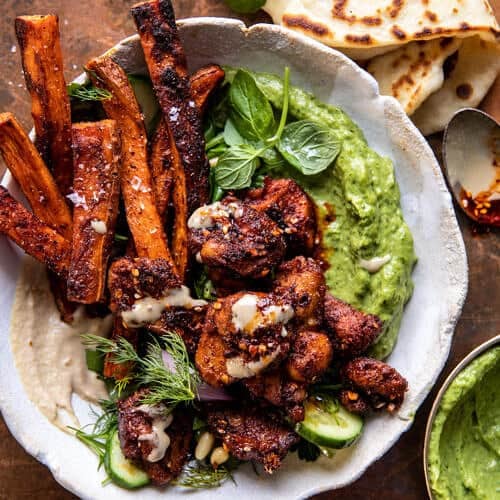 half baked harvest green goddess dressing Sheet Pan Lemon Chicken with Sweet Potatoes and Avocado Sauce Made to Order