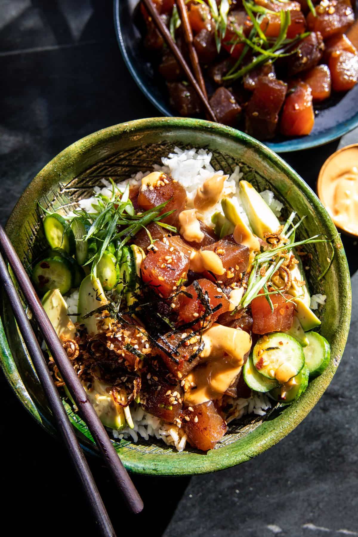Red’s Favorite Spicy Tuna Poke Bowls | halfbakedharvest.com