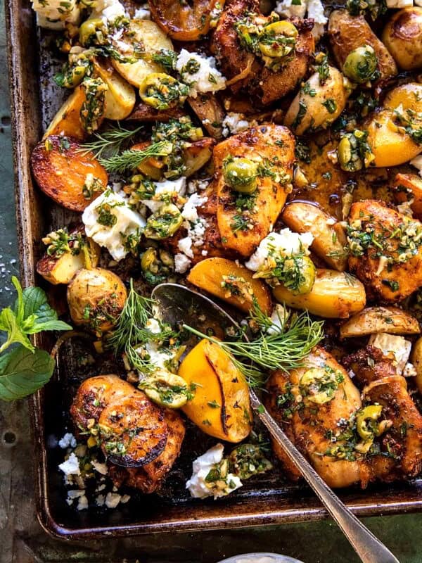 Sheet Pan Greek Garlic Butter Chicken and Potatoes | halfbakedharvest.com