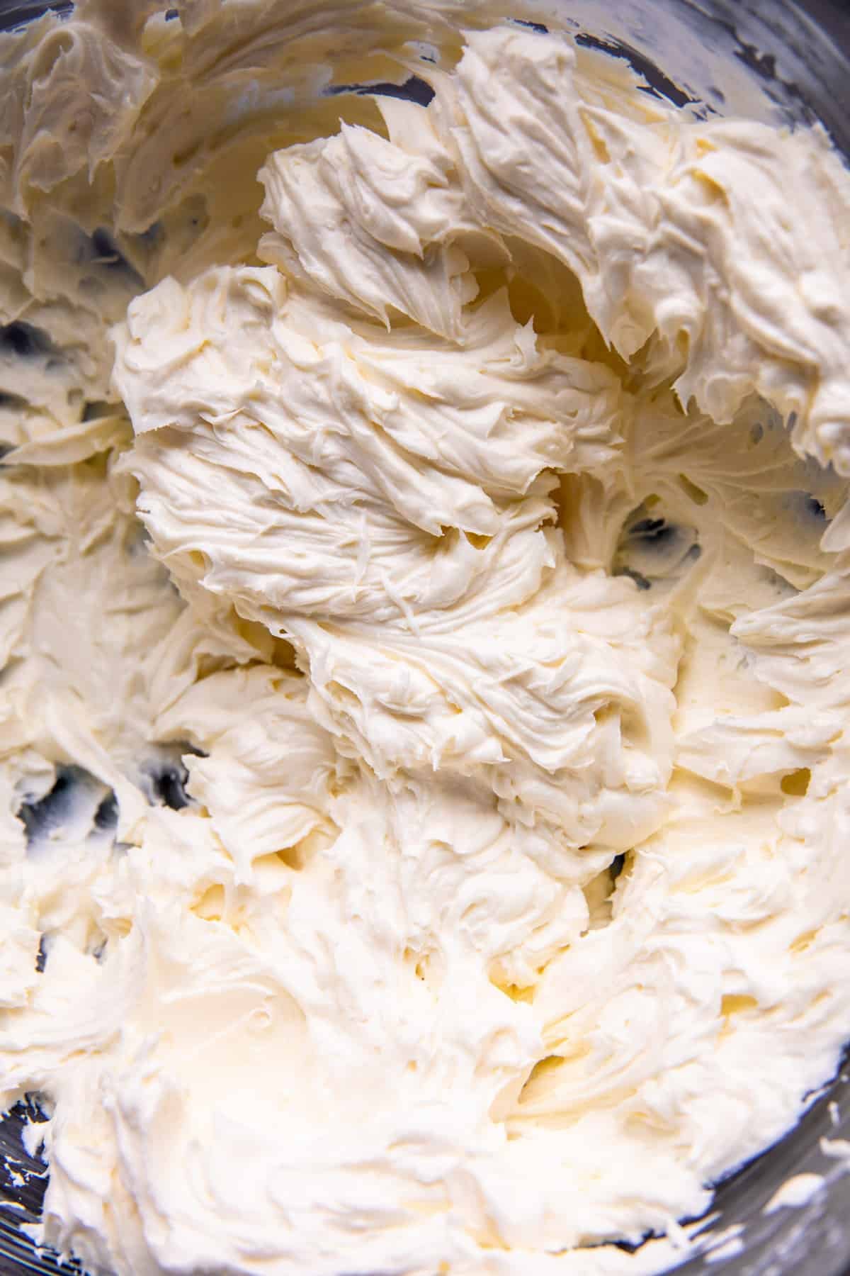 whipped cream cheese in mixing bowl 
