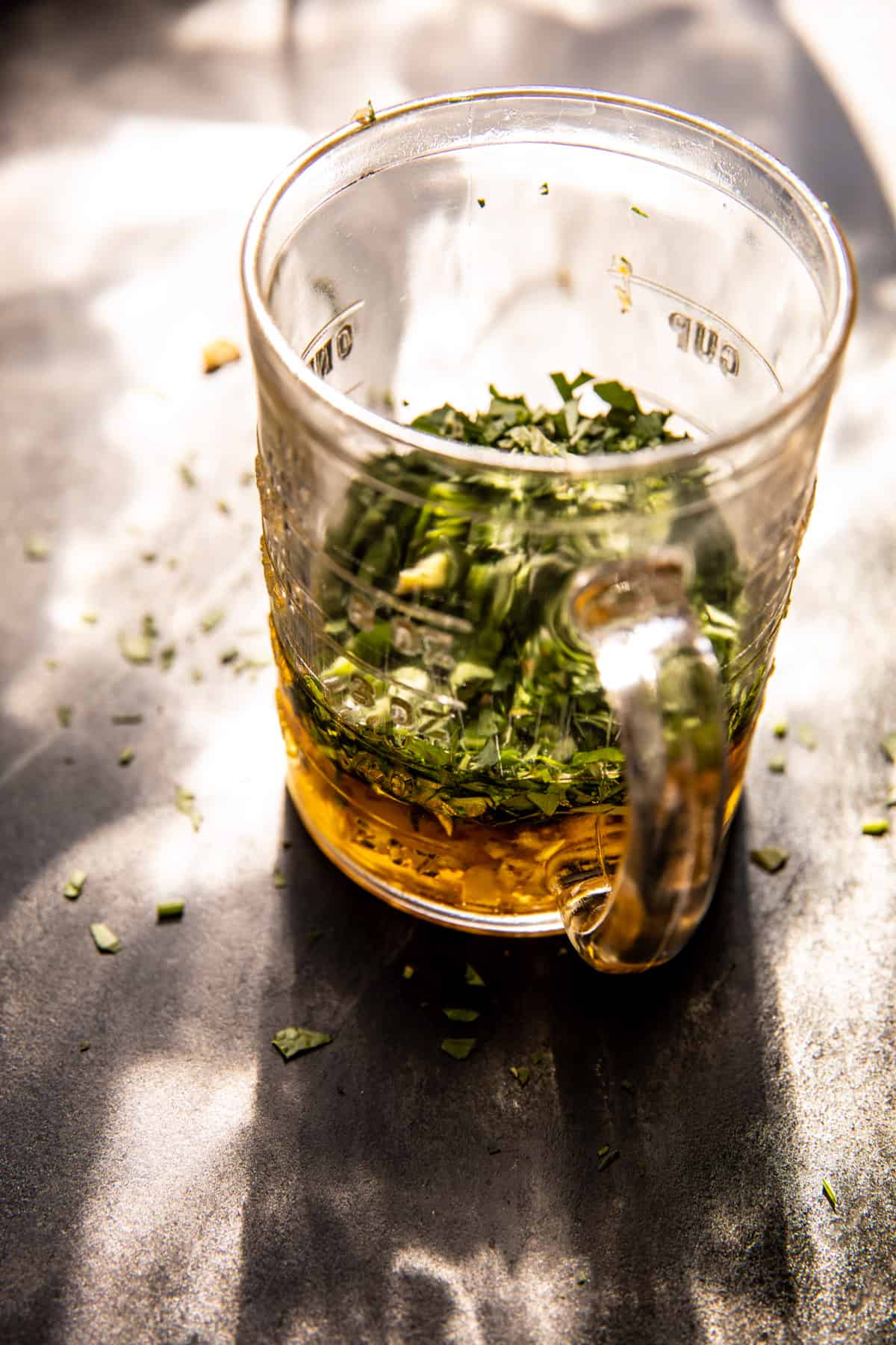 herb oil in glass jar
