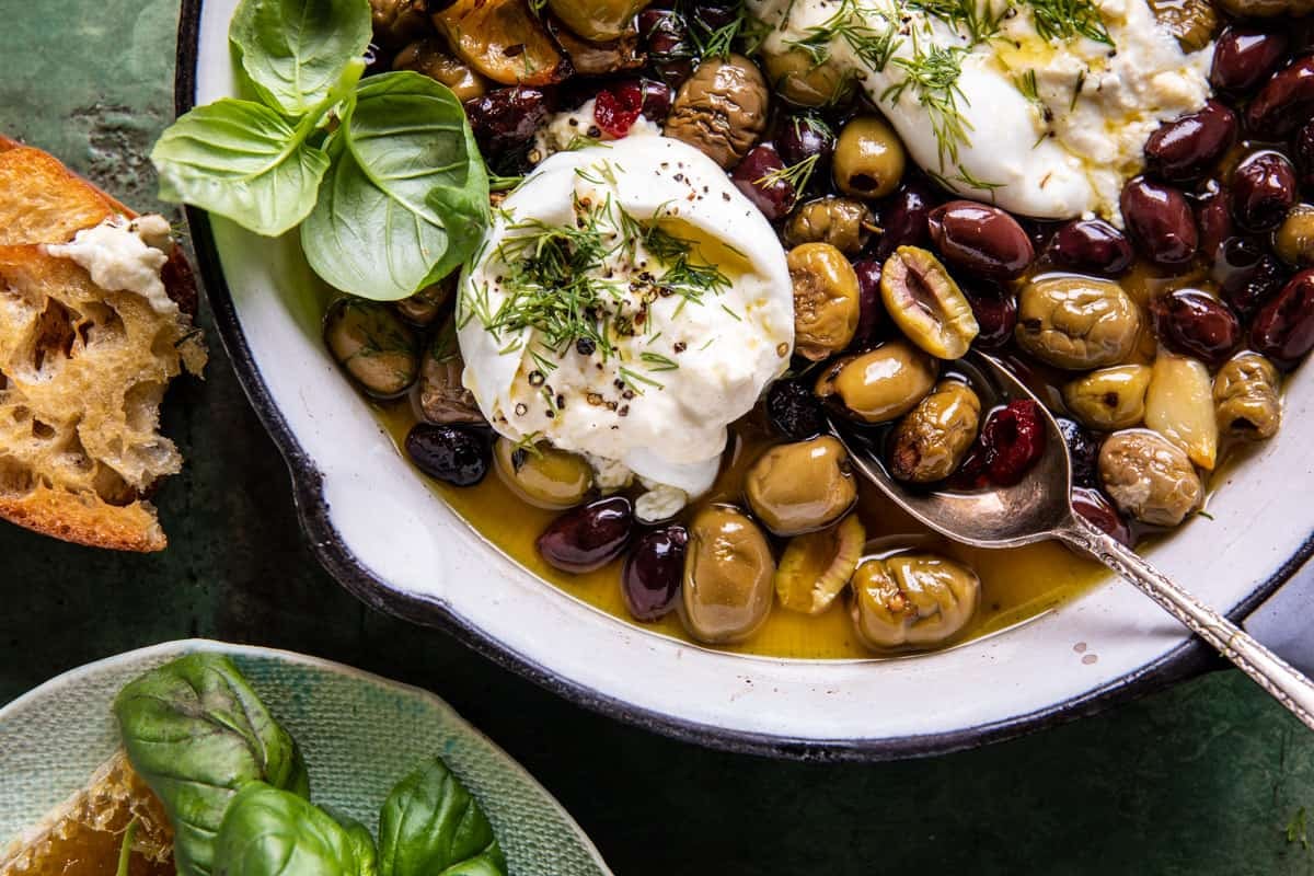 olives in roasting pan 