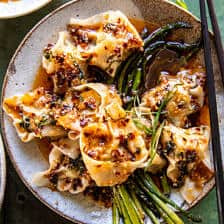 Quick Wontons in Chili Oil with Asparagus | halfbakedharvest.com
