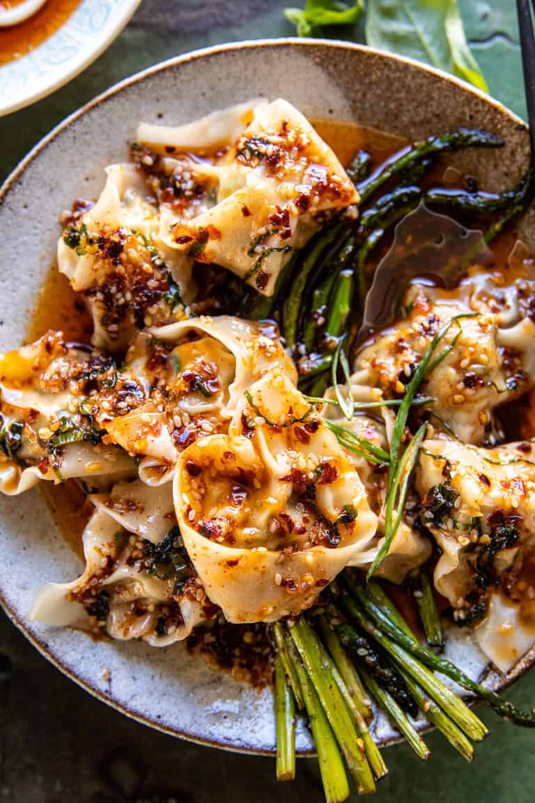 Quick Wontons in Chili Oil with Asparagus. Half Baked Harvest