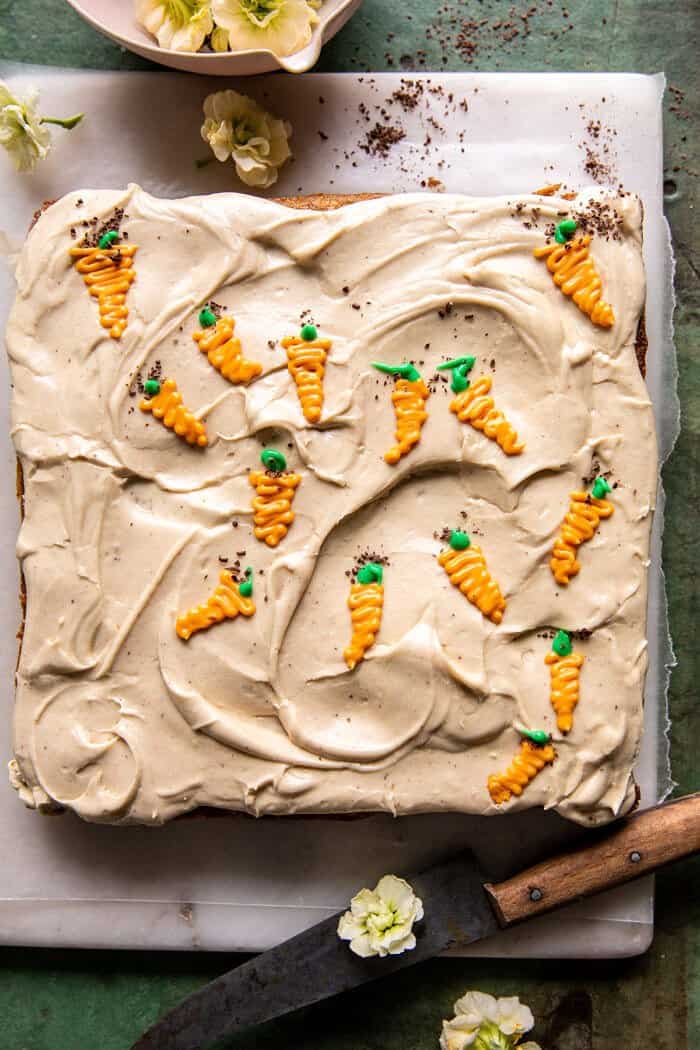 Carrot Sheet Cake with Brown Butter Cream Cheese Frosting.