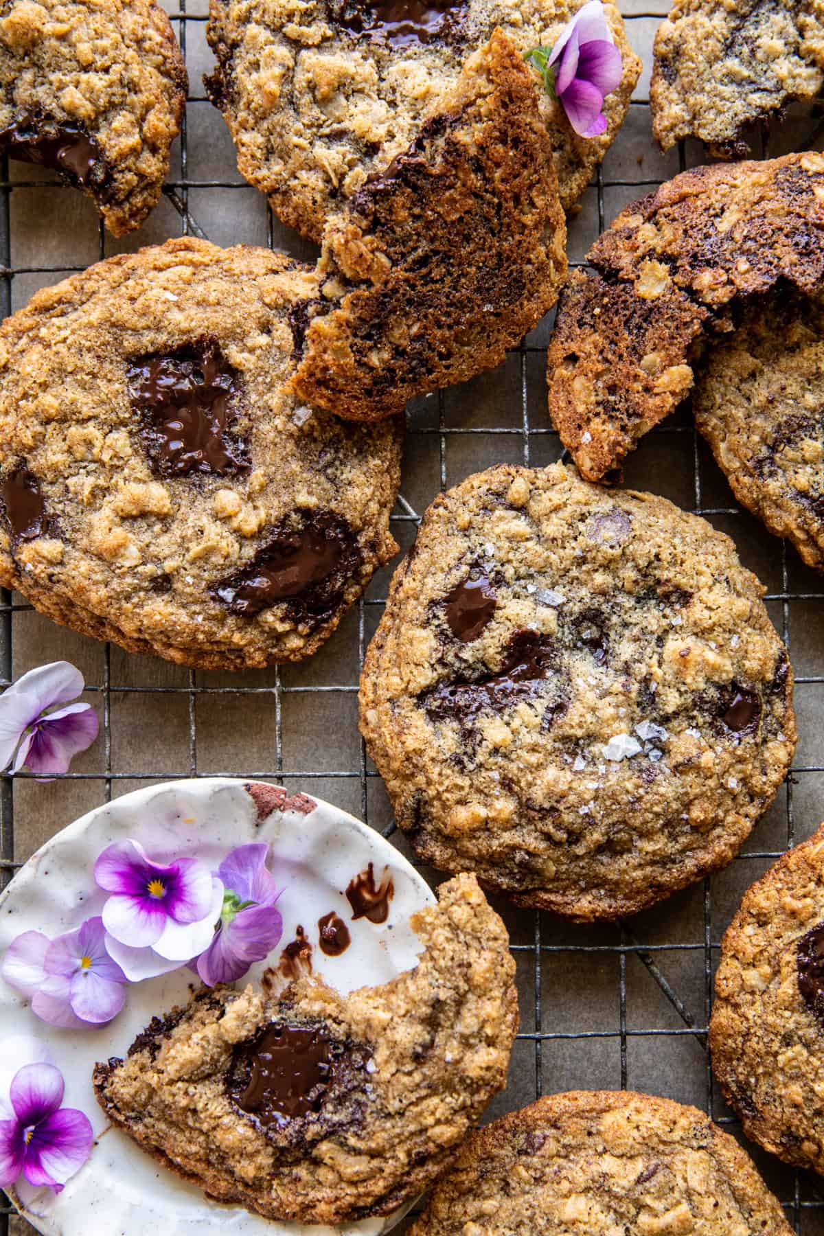 Giant Chewy Oatmeal Chocolate Chip Cookies | hallfbakedharvest.com