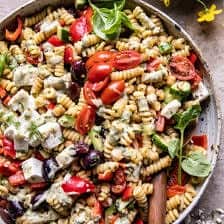 Greek Olive Pasta Salad | halfbakedhavest.com