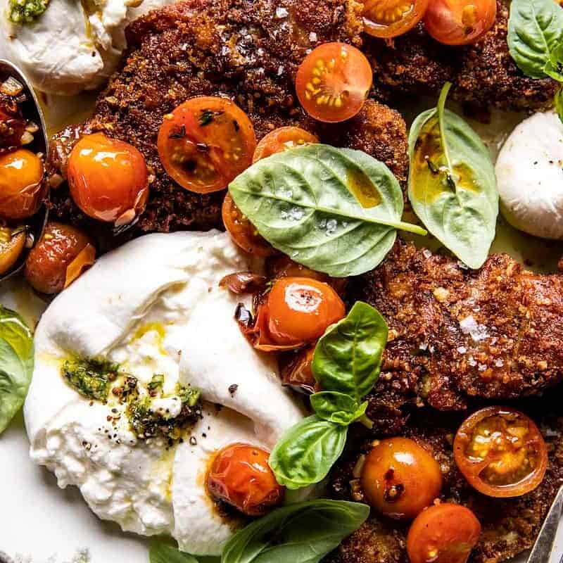 Pesto Chicken Saltimbocca with Burst Tomatoes and Burrata | halfbakedharvest.com