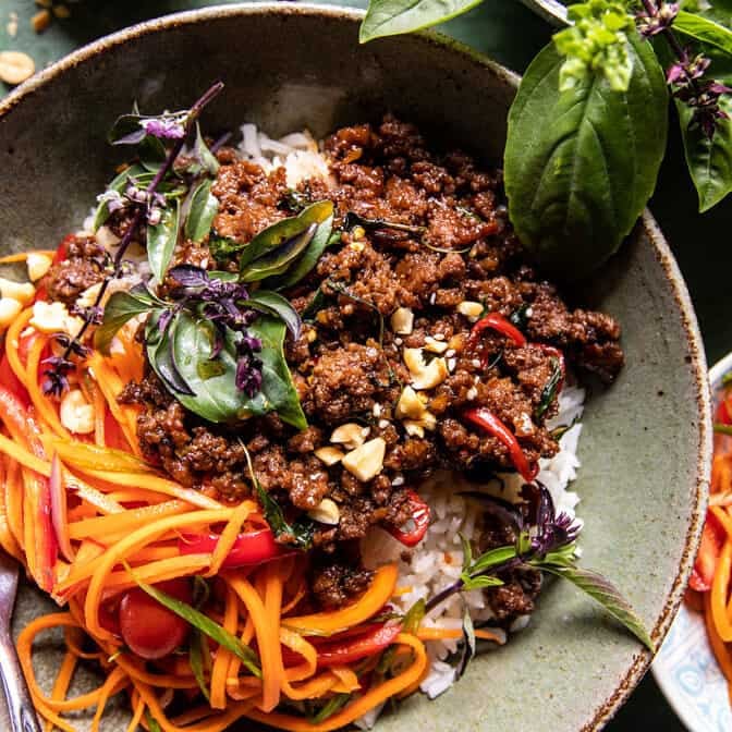 Thai Basil Beef and Lemongrass Rice Bowls | halfbakedharvest.com