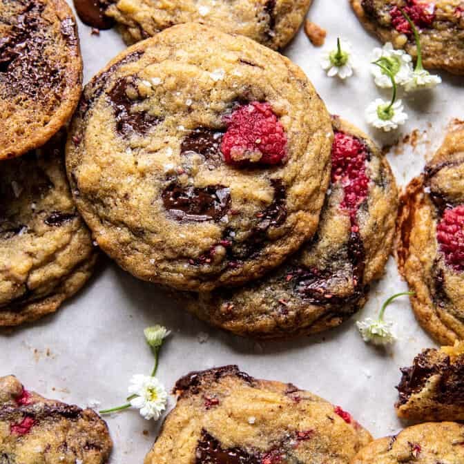 Brown Butter Raspberry Chocolate Chip Cookies | halfbakedharvest.com