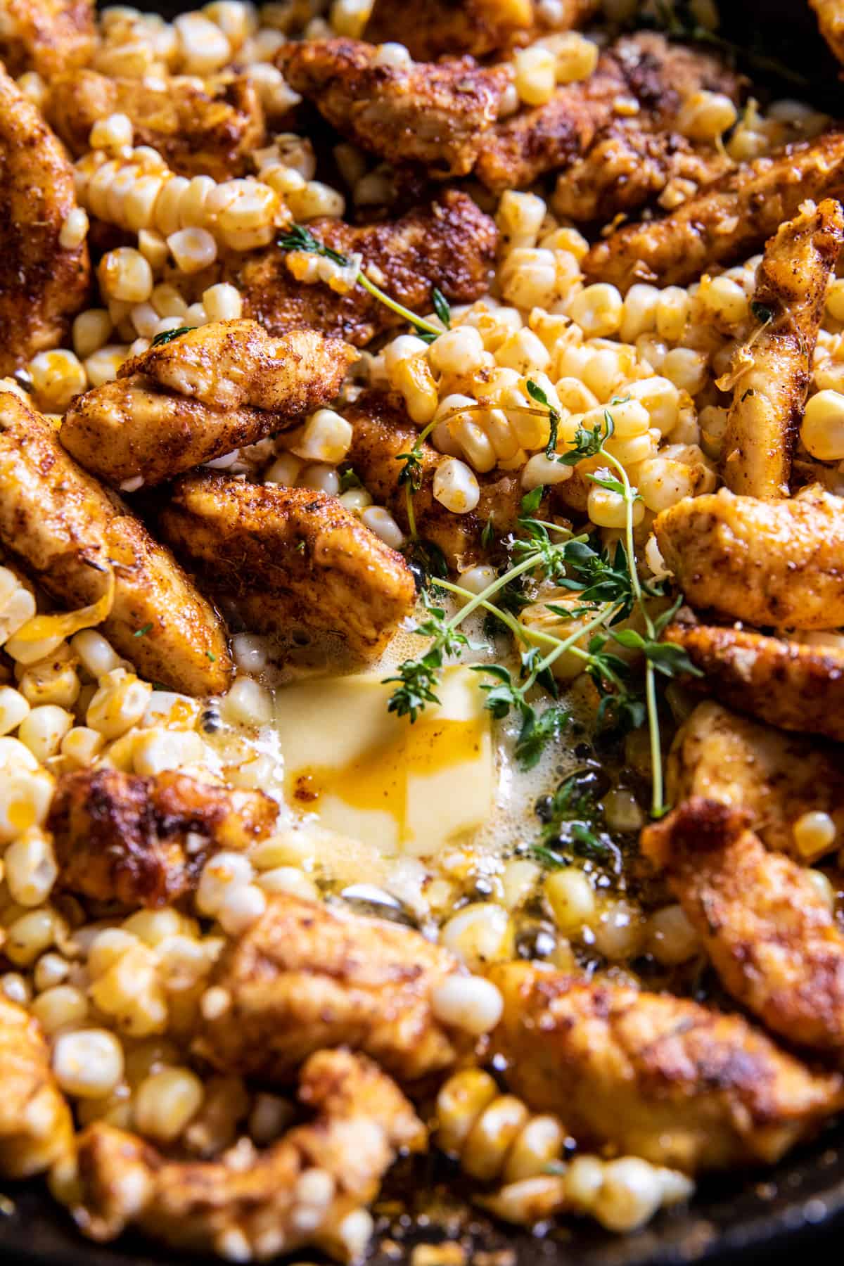 Creamy Garlic Corn Chicken with Cheesy Polenta | halfbakedharvest.com