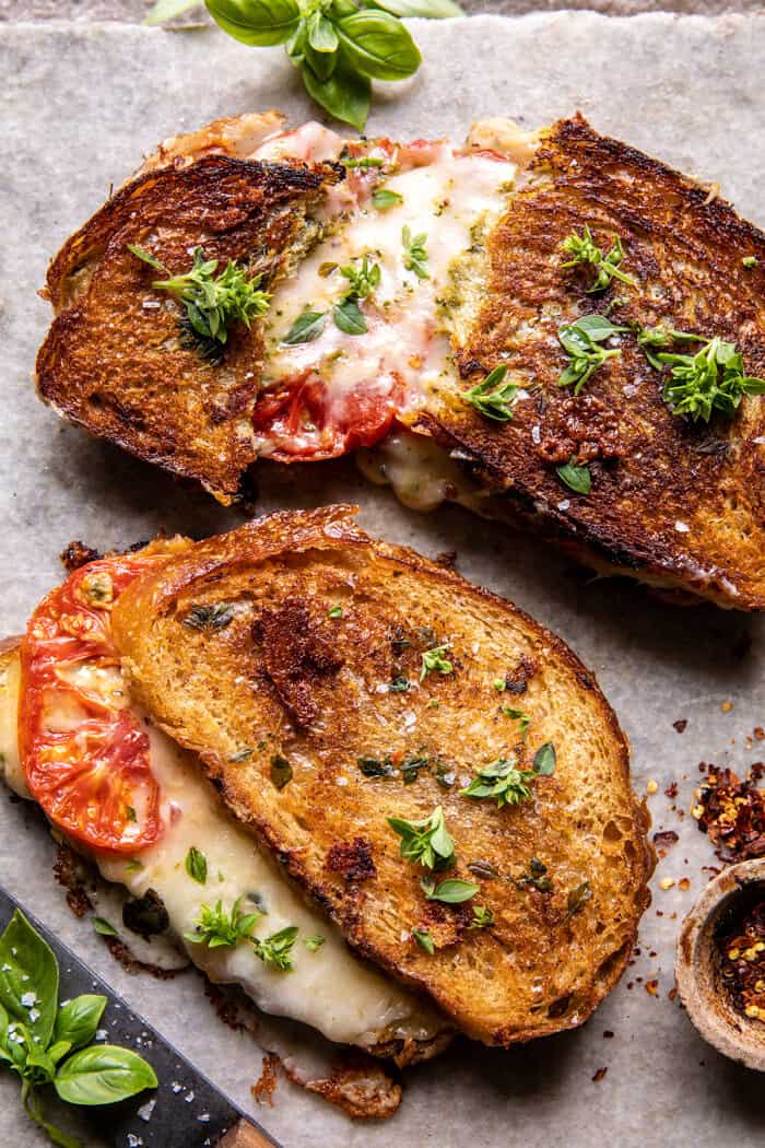 Roasted Garlic Caprese Grilled Cheese.