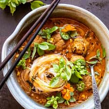 Simple Coconut Chicken Meatball Curry with Rice Noodles | halfbakedharvest.com