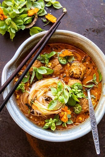 Simple Coconut Chicken Meatball Curry with Rice Noodles | halfbakedharvest.com