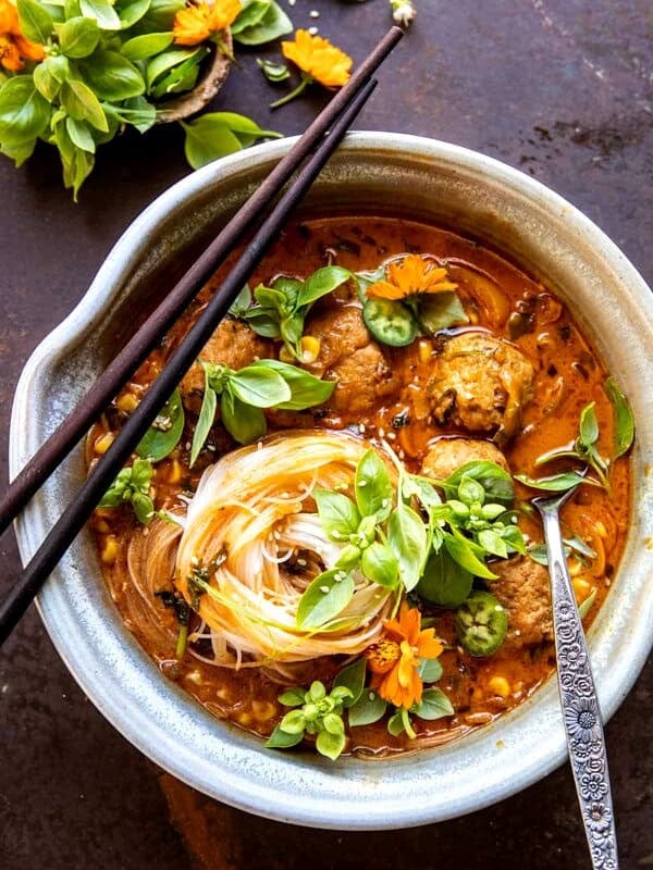 Simple Coconut Chicken Meatball Curry with Rice Noodles | halfbakedharvest.com