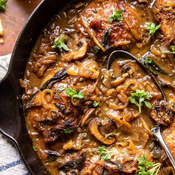 Cider Braised Chicken with Caramelized Onions | halfbakedharvest.com