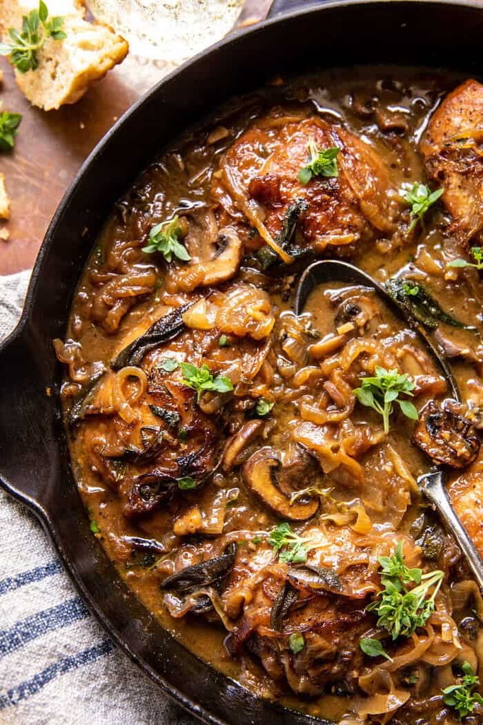 Cider Braised Chicken with Caramelized Onions.