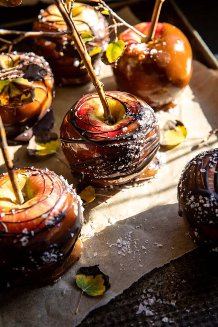 Sweet and Salty Healthier Caramel Apples.