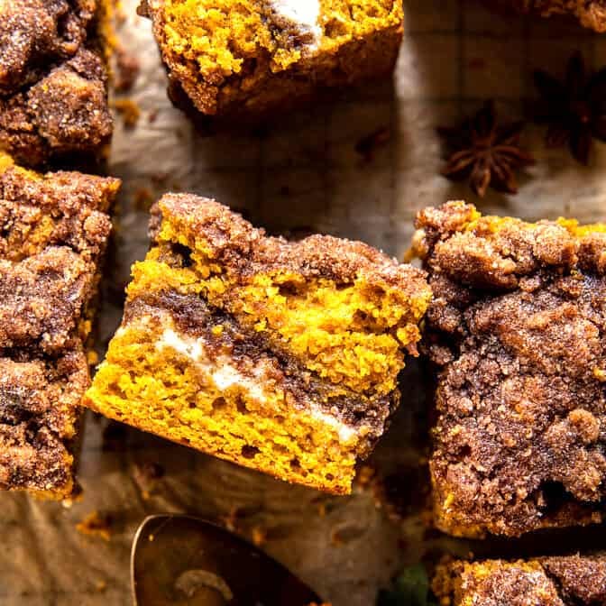 Cream Cheese Swirled Cinnamon Pumpkin Coffee Cake | halfbakedharvest.com