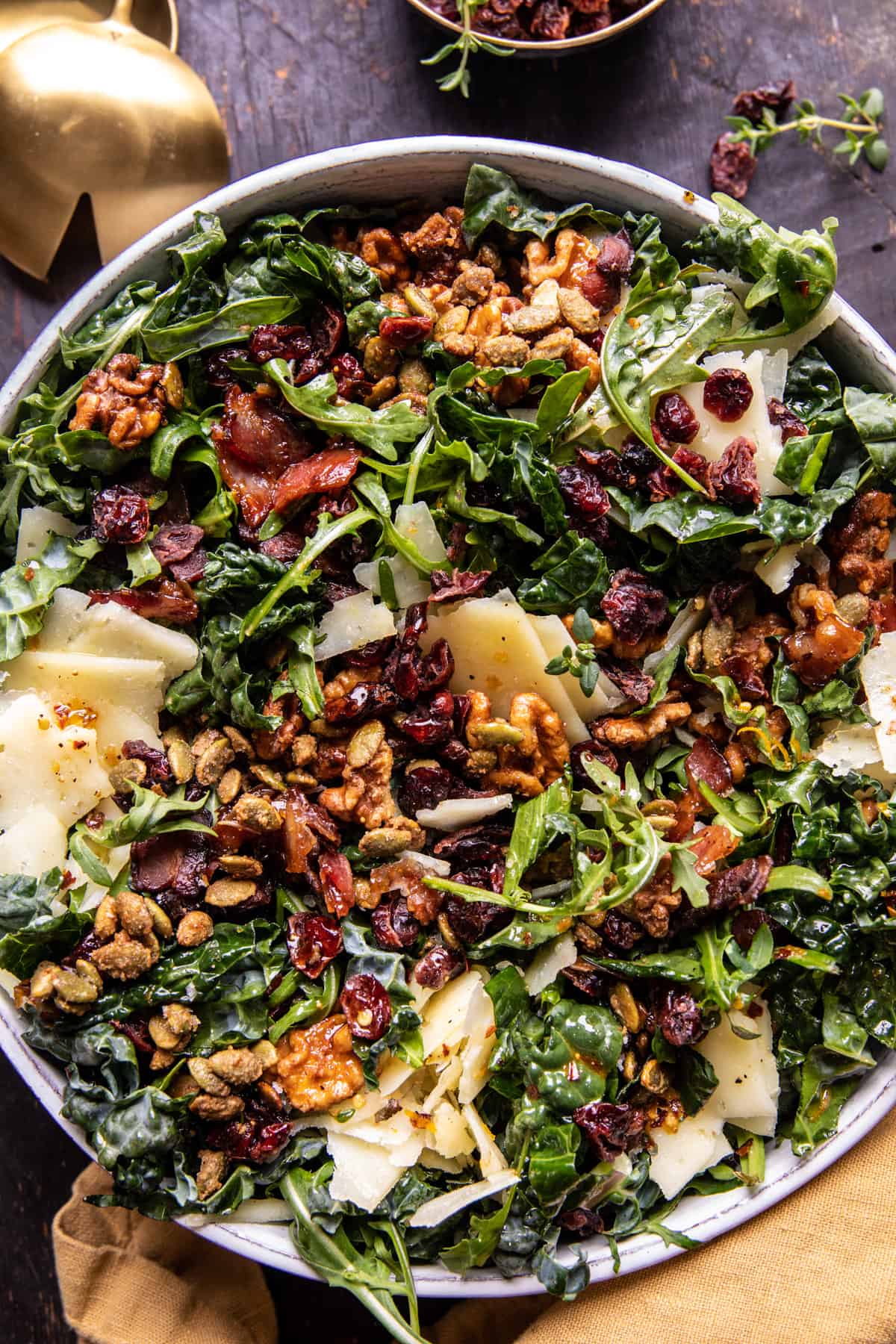 Kale Bacon Salad with Maple Candied Walnuts | halfbakedharvest.com