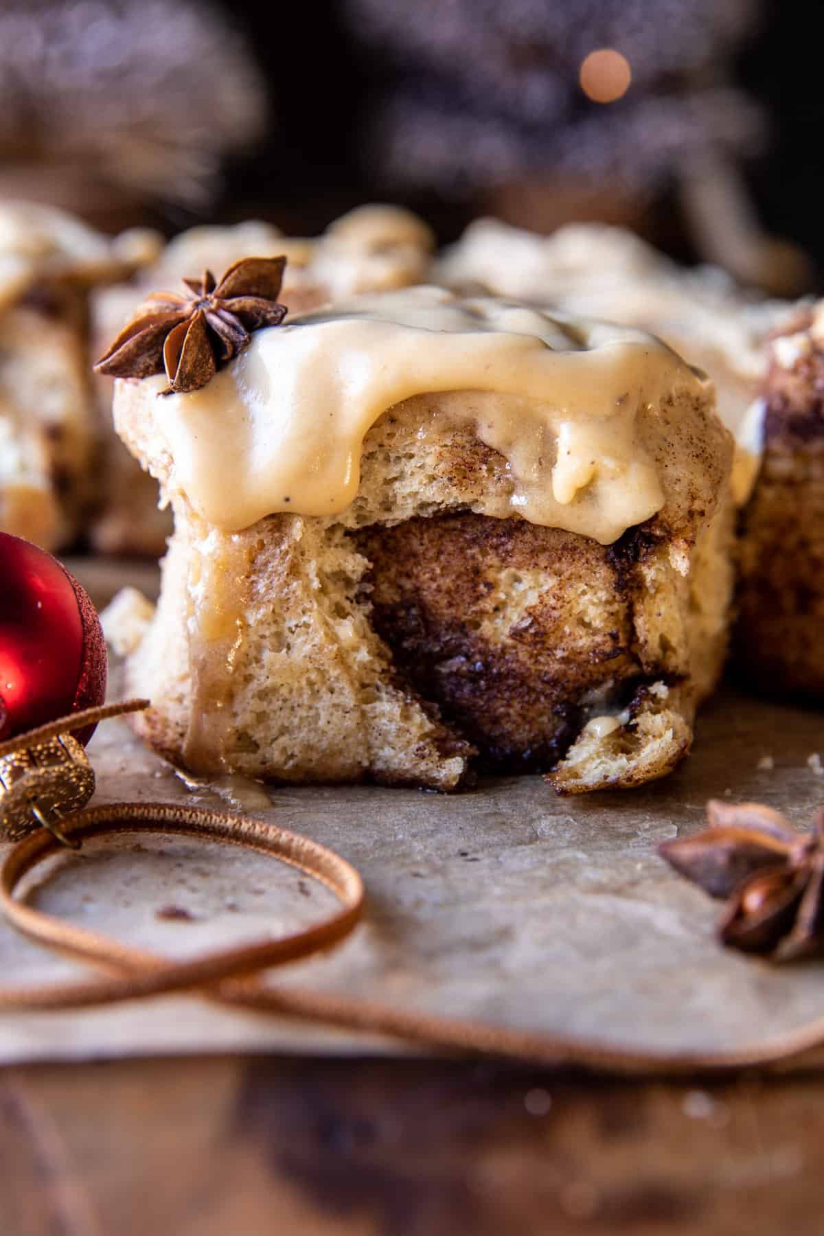 Fluffy Christmas Cinnamon Rolls with Caramel Cream Cheese Icing | halfbakedharvest.com
