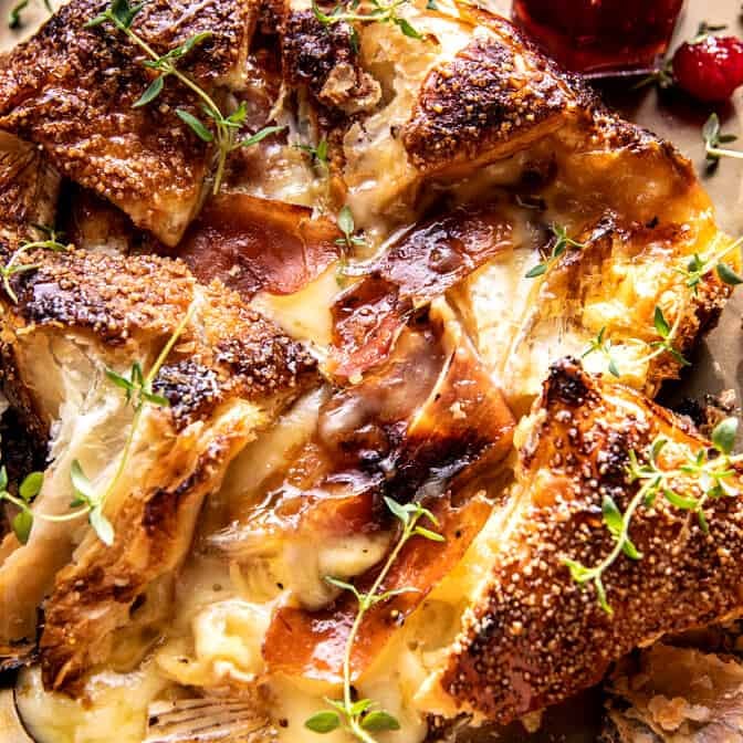 Prosciutto Wrapped Baked Brie in Pastry | HALFBAKEDHARVEST.COM