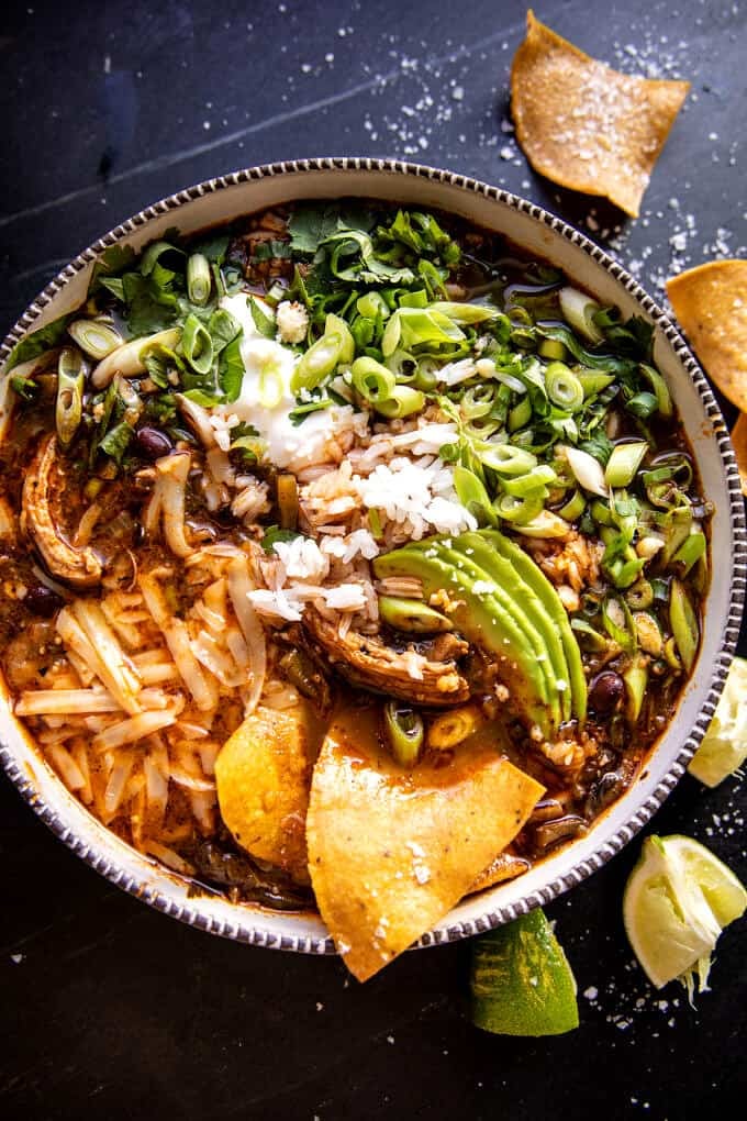 Salsa Verde Chicken and Rice Tortilla Soup. Half Baked Harvest