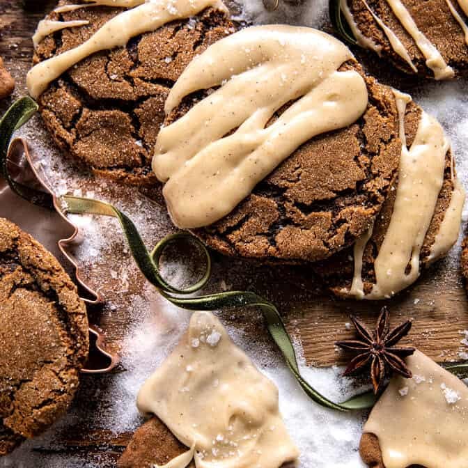 Soft Gingerbread Latte Cookies with Brown Butter Icing | halfbakedharvest.com