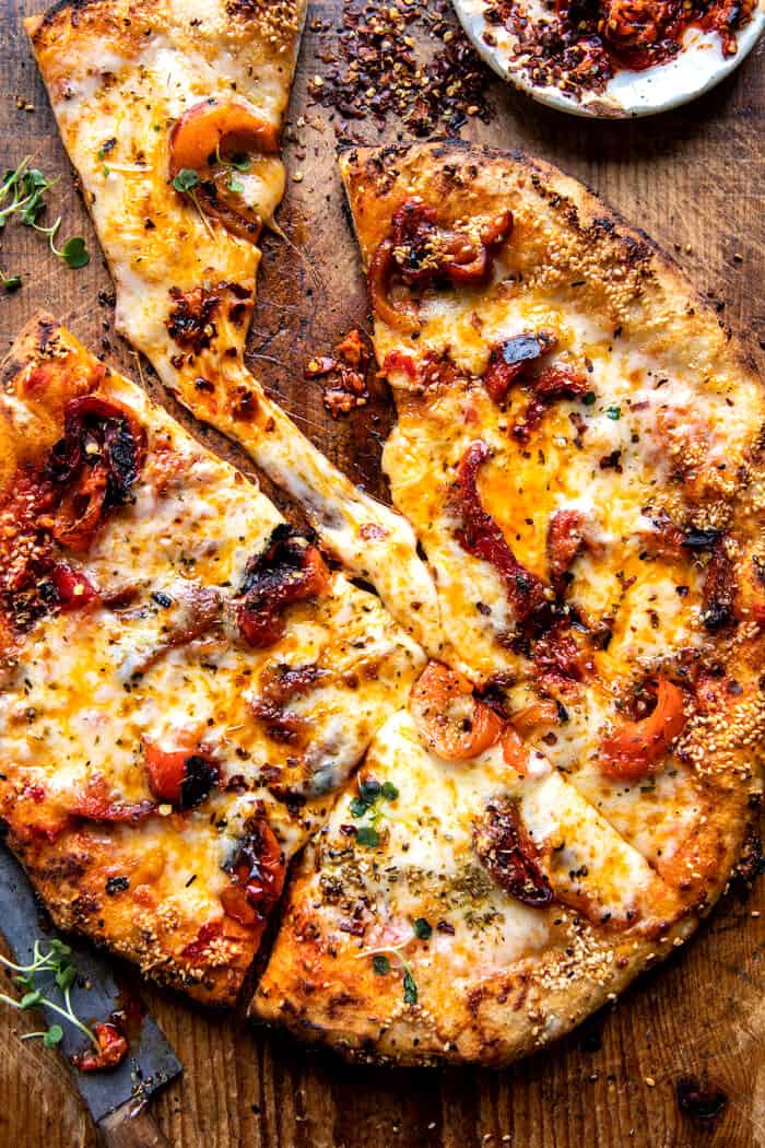 Calabrian Chili Roasted Red Pepper Pizza.