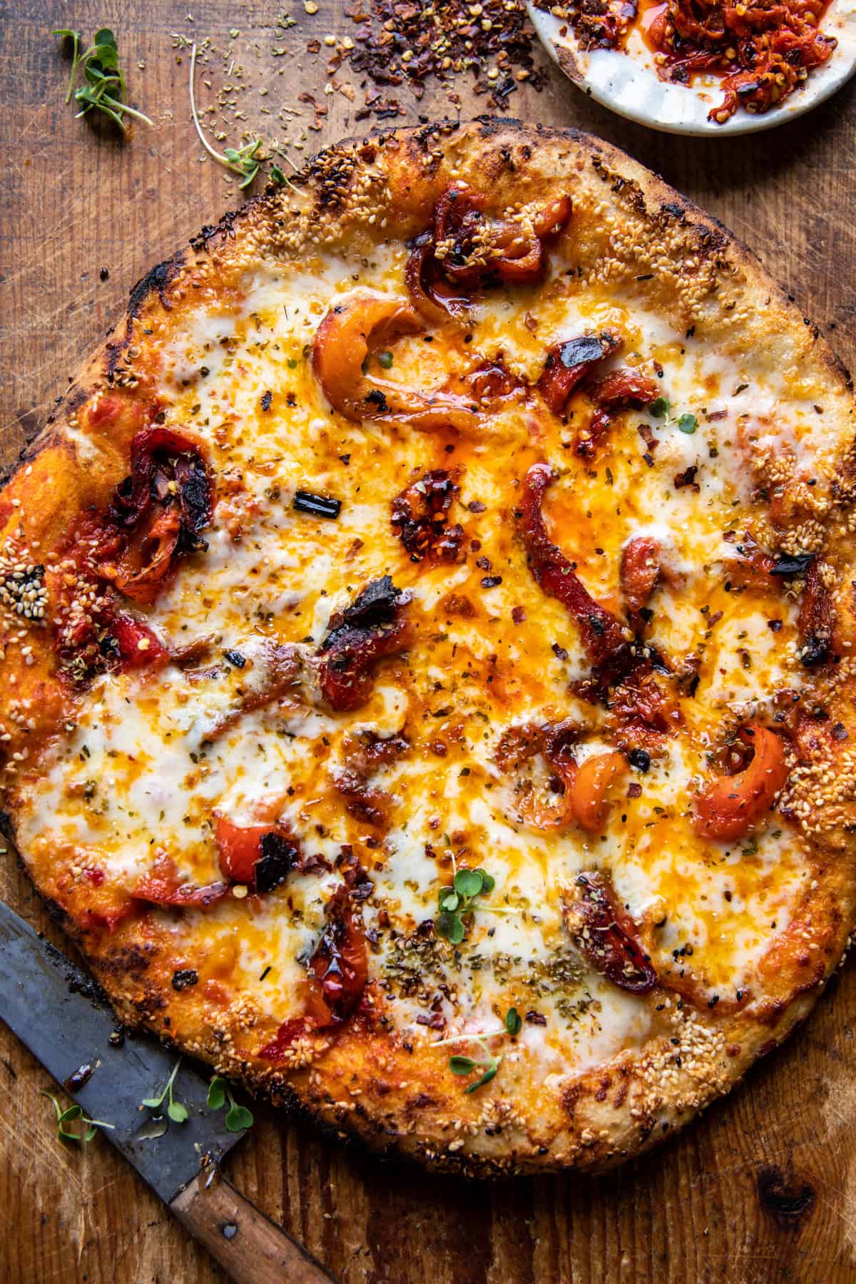 Calabrian Chili Roasted Red Pepper Pizza | halfbakedharvest.com