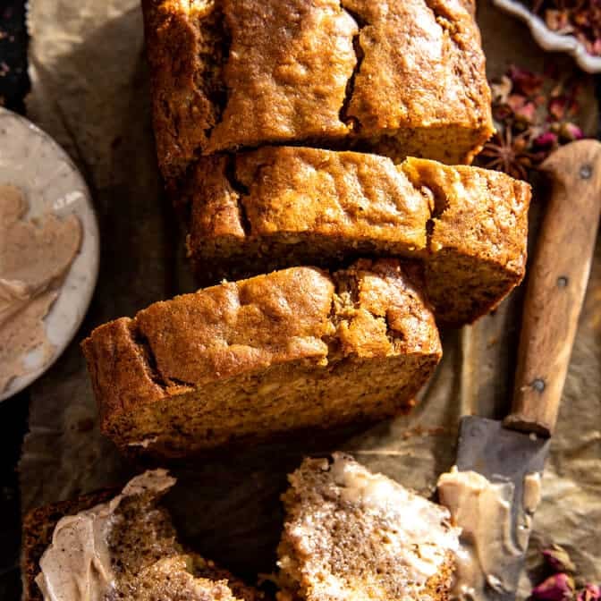 Maple Banana Bread with Cinnamon Spice Butter | halfbakedharvest.com